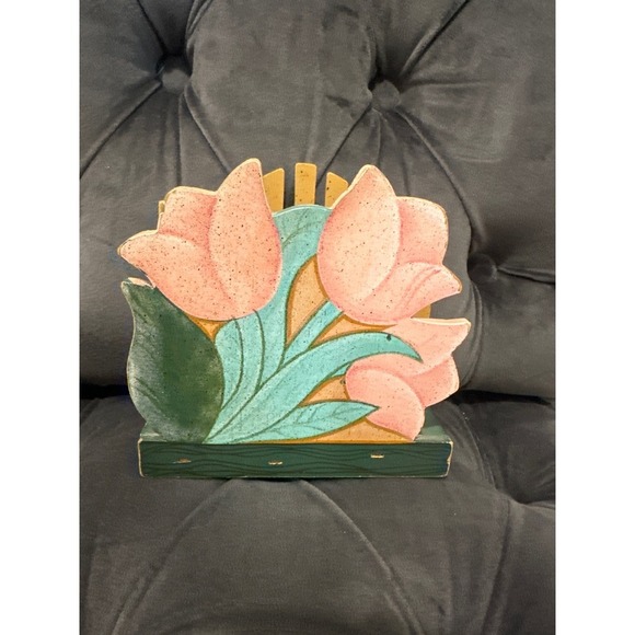 Other - Hand Painted Wooden Tulip Napkin Holder Cute Country VTGKitchen Decor cottage